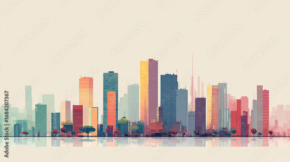 Fototapeta premium PastelCitySkylineMinimalistArt 