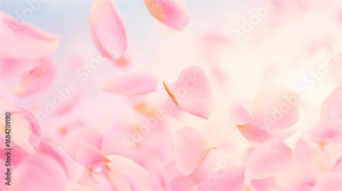 ピンクのバラが舞う背景画像