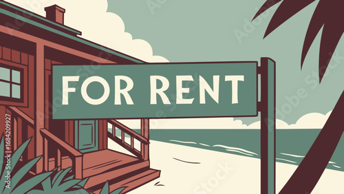 Beach house for rent ocean view vacation rental summer holidays coastal property seaside cottage tropical getaway rental sign real estate property advertisement holiday home beach home summer vacatio.