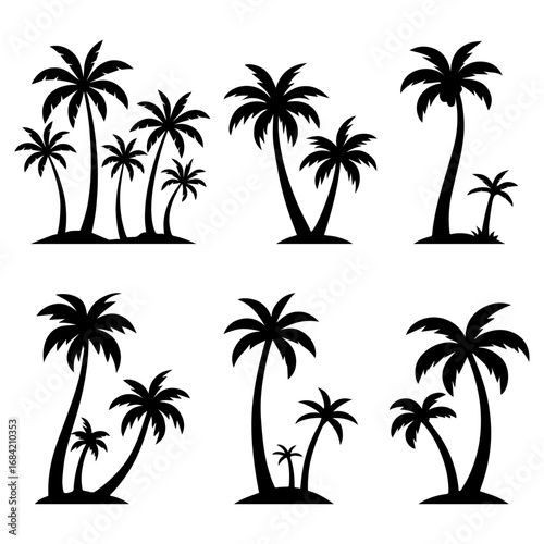 Set of 6 Palm Tree Vector Silhouettes – Tropical Island Illustration Collection