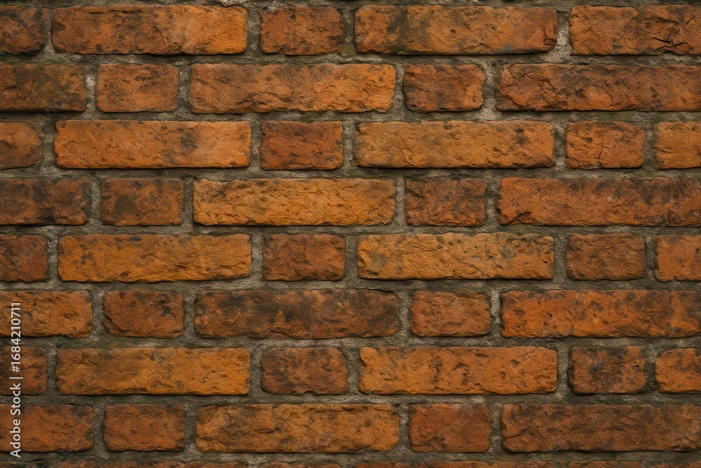 Naklejka premium Weathered brick wall texture with rich terracotta colors and natural aging patterns