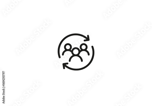 Group people round arrow black png on transparent background