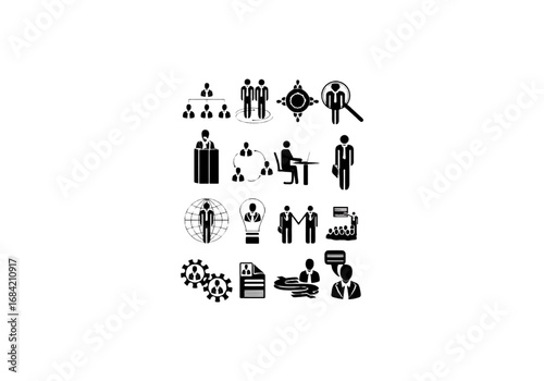 Business people management black icon set png on transparent background