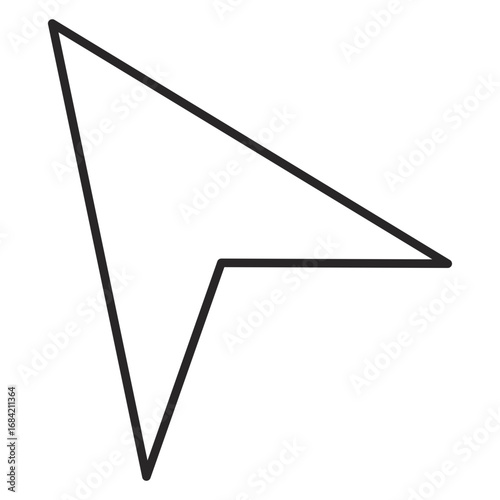 Monochrome line art of a classic computer mouse cursor icon. Simple retro digital pointer arrow for web and graphic design with a Y2K aesthetic