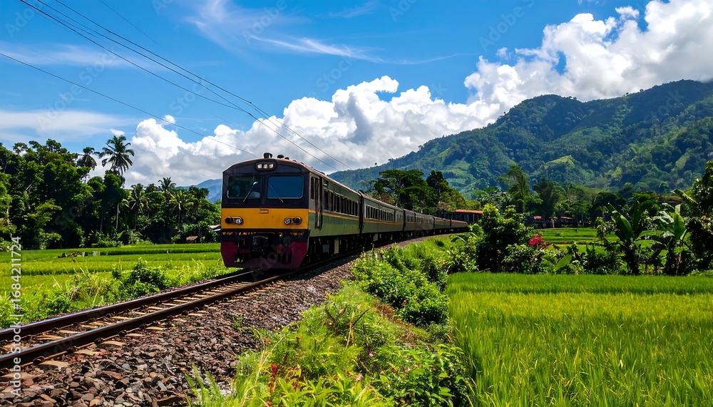 Naklejka premium Scenic train journey through lush countryside