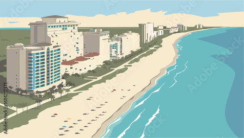 Coastal Cityscape Beachfront Hotels and Ocean View.