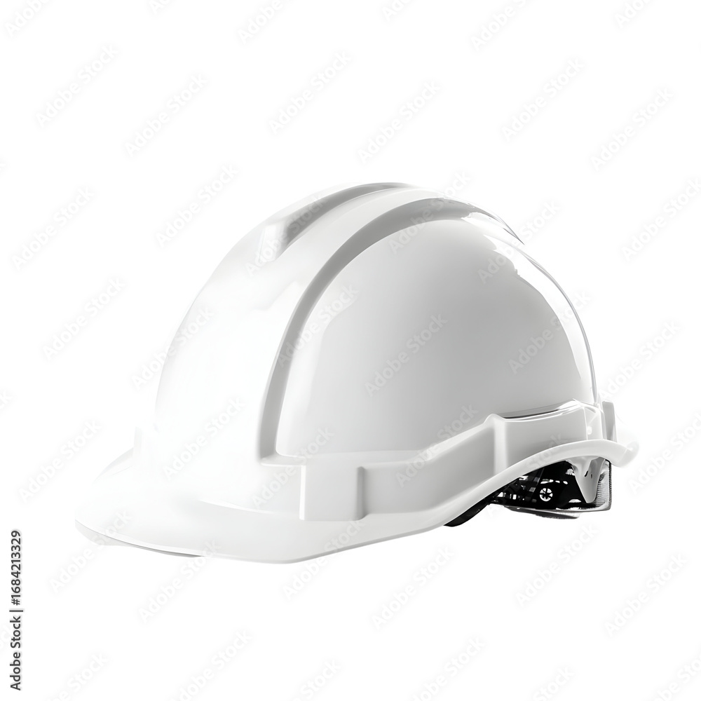 Fototapeta premium Isolated white hard hat on a black background providing construction safety