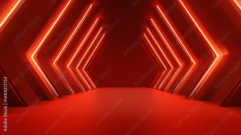 Fototapeta premium RedNeonTunnelStageBackground 