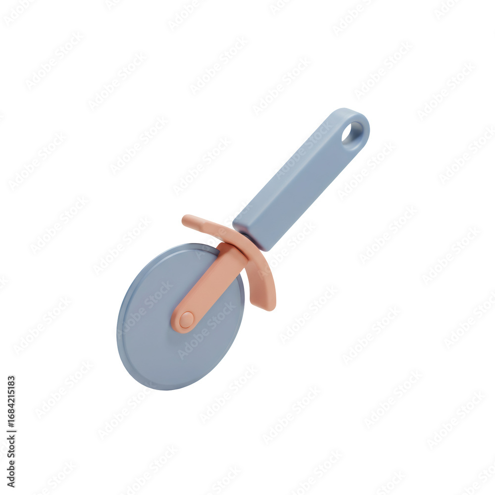Blue and Coral Pizza Cutter Tool with Transparent Background for Culinary Illustrations