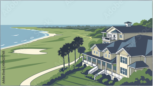 Coastal House on Golf Course with Ocean View.
