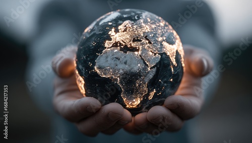 A luminous globe of Earth held gently in cupped hands