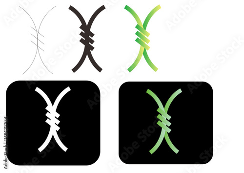 A collection of modern vector icons depicting tightly intertwined strands, symbolizing connection, synergy, and secure binding. Abstract logo templates for technology and business