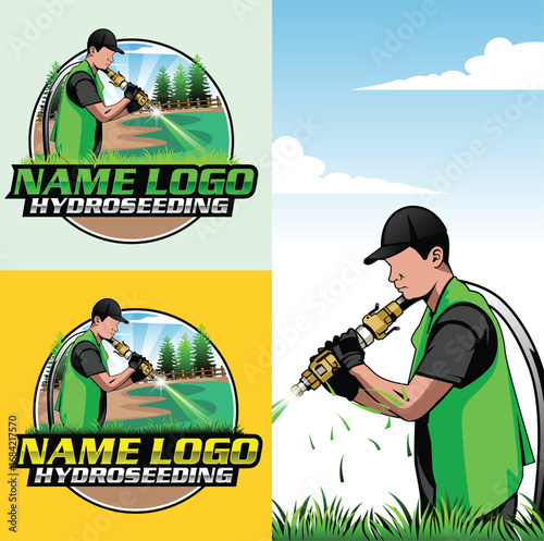 Hydroseeding logo design template. Green hydroseeding logo. Lawn care and environmental landscaping logo