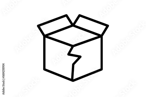 Broken box line icon. Damaged package symbol. Open, empty carton. Fragile delivery problem concept. Return parcel sign. Defective product pictogram for web and graphic design.