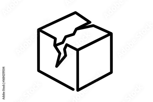 Broken box line icon. Damaged package symbol. Fragile cargo concept. Delivery problem, shipping error, defective product, business crisis. Simple outline vector illustration.