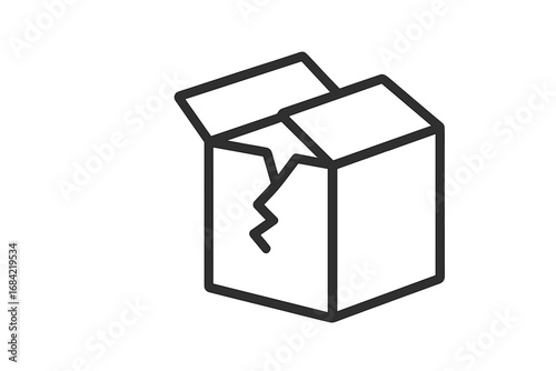 Broken box line icon concept. Damaged package delivery symbol. Fragile cargo and shipping problem sign. E-commerce return and logistics failure vector illustration. Cracked carton.