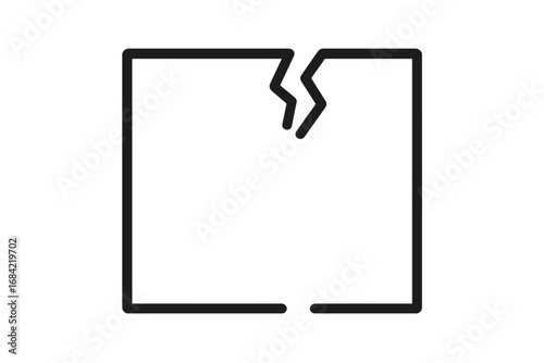 Broken box line icon. Fragile package symbol. Damaged goods sign. Handle with care warning. Shipping problem concept. Delivery error vector. Carton damage outline pictogram.