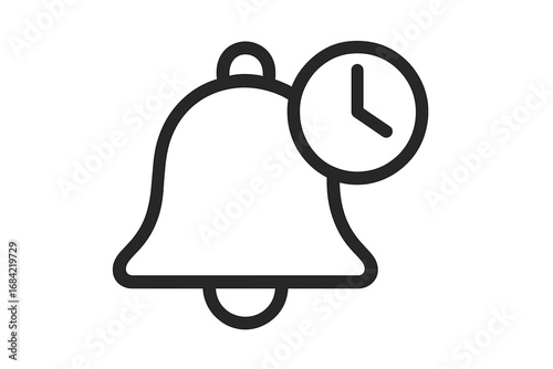 Alarm clock line icon. Time management, reminder, notification concept. Bell symbol with clock for wake up, schedule, deadline. Minimal vector illustration for web, app, UI/UX.