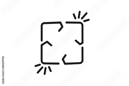 Abstract icon of a broken process or cycle. Concept of connection, disassembly, problem solving, and innovation. Outline vector sign for web, apps, and graphic design.