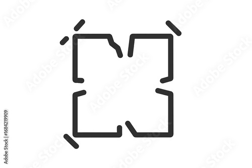 Broken box line icon symbol. Damaged package concept. Fragile goods, shipping error or delivery problem. Exploded, deconstructed, disassembled parcel pictogram for web UI.
