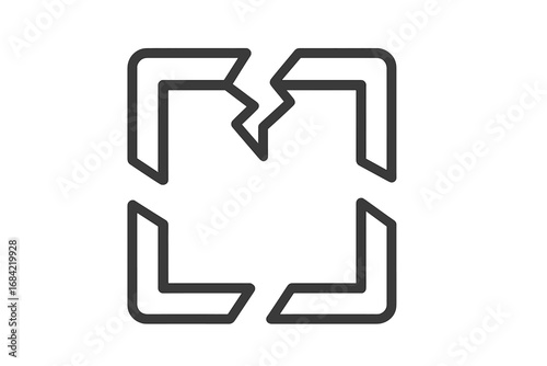 Broken box line icon. Damaged package symbol. Fragile shipping concept. Defective product, delivery error or return pictogram. Unboxing problem vector illustration for web.