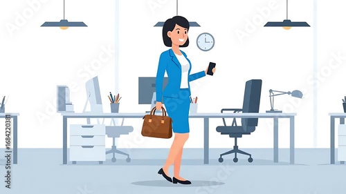 Confident Businesswoman Walking in Modern Office.