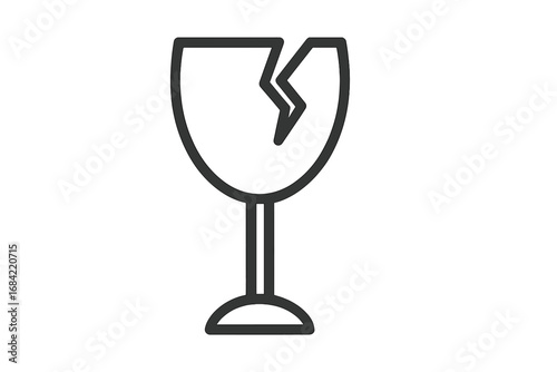 Broken glass line icon. Fragile package warning symbol. Handle with care sign. Cracked wineglass pictogram for shipping labels. Damaged goods logistics concept vector.
