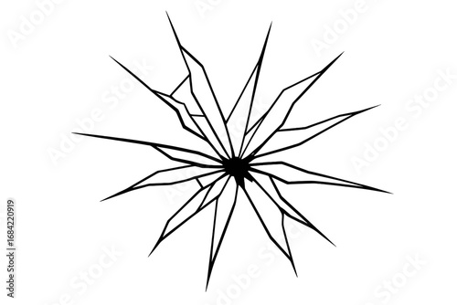 Broken glass vector icon. Shattered window with a crack from a bullet hole impact. Outline symbol of destruction, damage, and vandalism for web or graphic design elements.
