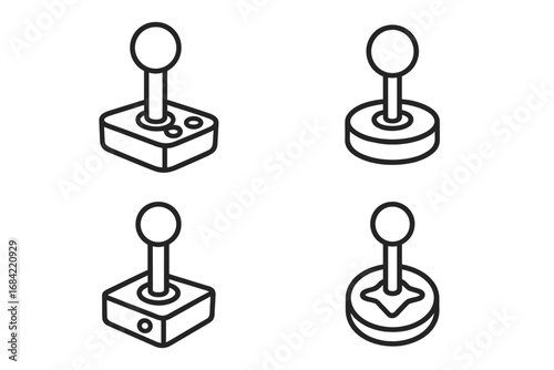 Joystick line icon set. Retro gaming controller collection. Vintage video game, arcade console pictogram. Outline symbol for app and web. Editable stroke vector illustration.