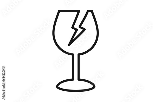 Fragile symbol with broken wine glass. Handle with care packaging icon. Shipping and delivery warning sign. Vector linear pictogram for cargo, logistics, web, apps.