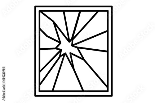 Broken glass outline icon. Shattered window with cracks from impact. Vector illustration for concepts of destruction, vandalism, accident, fragility and despair. Damaged surface.