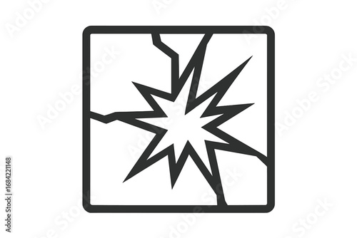 Broken glass outline icon. Cracked window vector symbol. Shattered surface linear illustration. Concept of damage, fragility, destruction, accident, impact, crash. Handle with care sign.