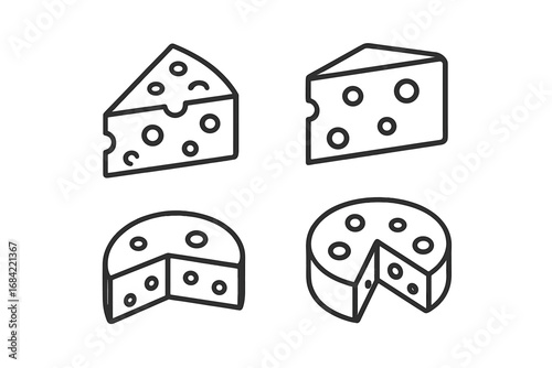 Cheese line icon set. Vector collection of dairy food pictograms. Minimalist Swiss cheese symbols for web, apps, UI, UX design. Editable stroke. Gourmet food illustration.