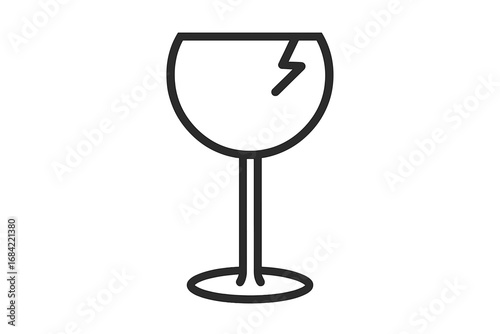 Broken wine glass line icon. Fragile warning symbol for packaging. Handle with care logistics sign. Shattered glassware vector. Bad luck, accident, party foul, misfortune concept.