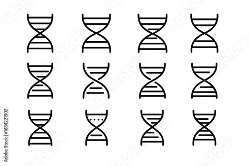 DNA line icon set. Simple helix, gene, and chromosome symbols for genetics, biology, and science. Vector illustration with editable stroke. Isolated on white background.