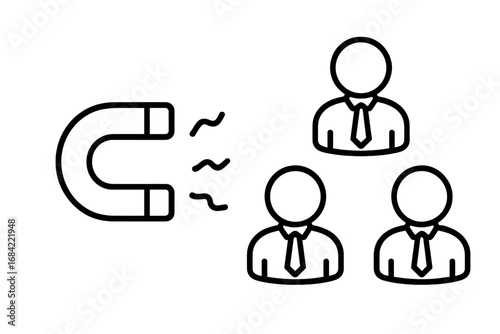 Client attraction and lead generation magnet icon. Inbound marketing and customer acquisition strategy concept. Recruiting new employees and talent retention vector illustration.