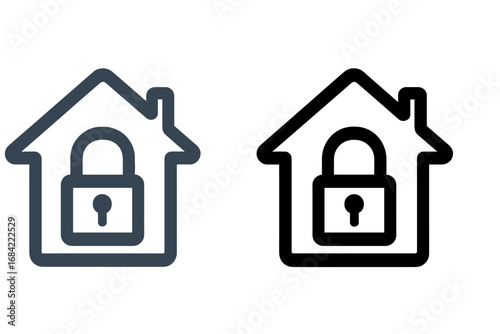 House and lock icon. Home security symbol, property protection concept. Real estate safety sign. Padlock in a house outline pictogram. Secure building, private access.