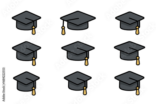 Graduation cap seamless pattern vector. Academic mortarboard hat background for education, university, college ceremony. Student achievement symbol. Flat cartoon illustration.