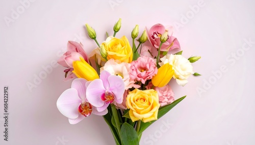 Vibrant flower bouquet on pastel background
