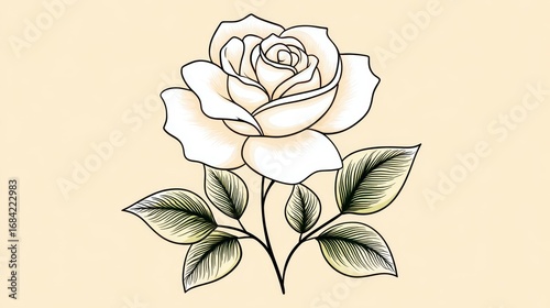 Wallpaper Mural White Rose Line Drawing Illustration on Peach Background Torontodigital.ca