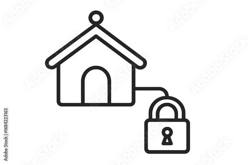 Home security concept with house and lock. Vector line icon for property safety, real estate protection, insurance. Secure building symbol. Locked property graphic for web.