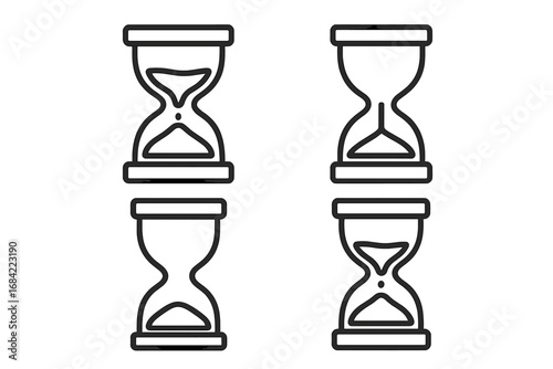 Hourglass sandglass line icon set. Time management, waiting, loading, process, deadline and countdown concept. Editable stroke vector for UI, UX, web and mobile apps.