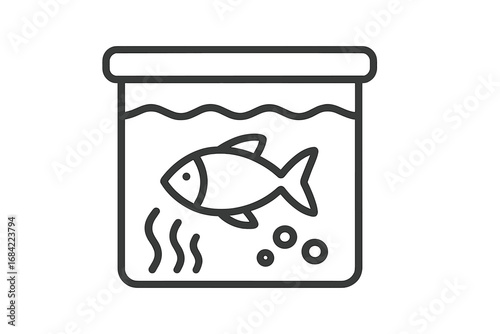 Fish in aquarium line icon. Pet fish in fishbowl vector symbol. Minimalist outline pictogram for web design. Aquatic animal, underwater life simple linear illustration.
