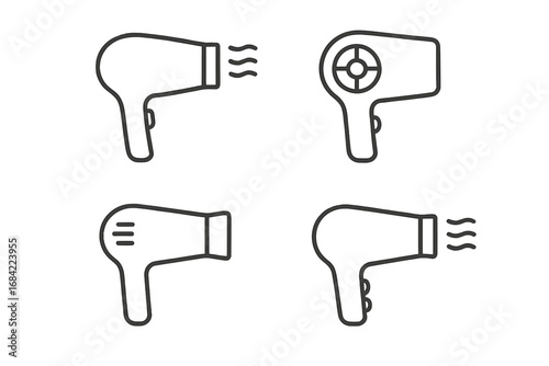 Hair dryer line icon set. Minimalist hairdryer pictogram bundle for web and graphic design. Simple blow dryer outline symbol collection for beauty, salon, and hairdressing.