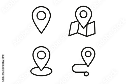 Map pin line icon set. Location marker, navigation route, and destination pointer symbols. Minimalist vector pictogram for GPS apps, web, and travel concepts. Editable stroke.