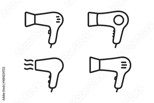 Hair dryer line icon collection. Minimalistic linear pictogram set for web and graphic design. Blow dryer symbol for apps, banners, beauty salon, hairdressing concept vector.