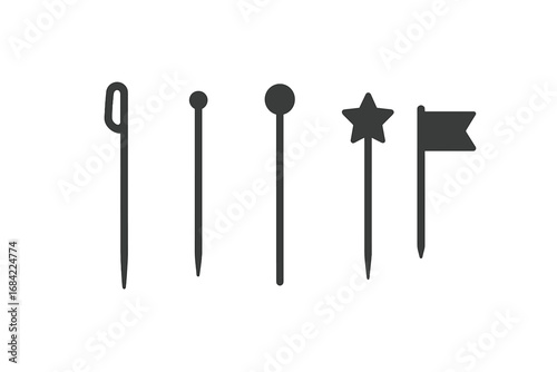 Skewers and Picks Icons Set - Bamboo Skewers, Cocktail Picks, Metal Stirrer, Decorative Toothpicks and Flag Markers Vector Illustration Transparent Background