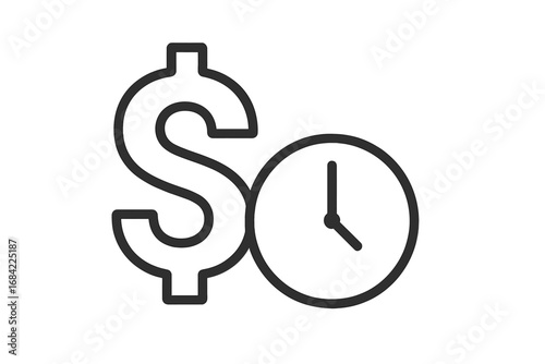 Time is money concept icon. Dollar sign with clock. Financial planning, investment period, loan term or work deadline. Business and finance metaphor vector illustration.