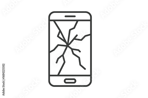 Broken smartphone line icon with cracked screen. Mobile phone repair service concept. Damaged cellphone display. Smashed gadget symbol. Vector illustration for web, apps, ui.