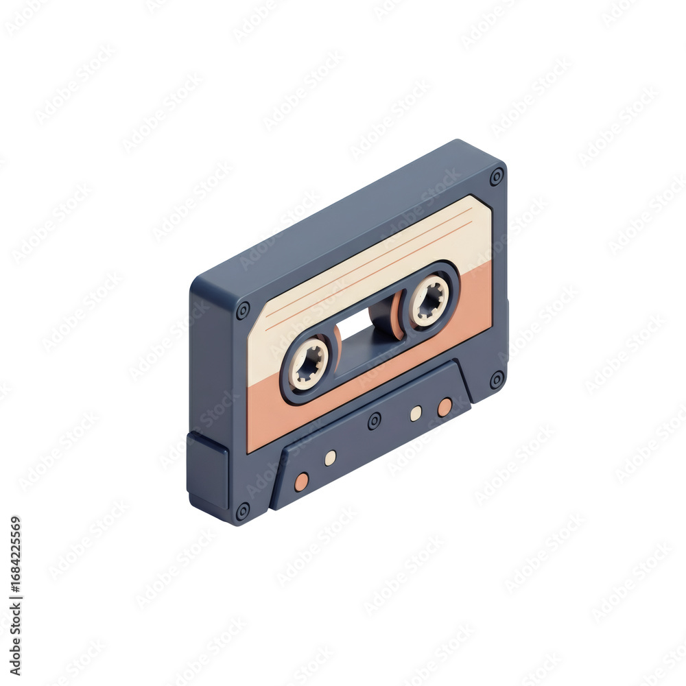 Obraz premium Isometric Audio Cassette Tape with Blue and Beige Design on Transparent Background for Retro Music Entertainment and Vintage Sound Experience